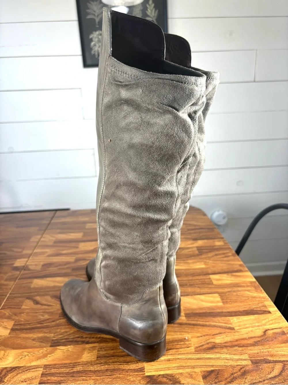 Cole Haan Nike Air Leather Tall Riding Boots Womens 8.5B Gray Knee High